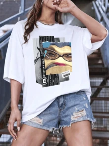 Artistic Depiction Of A Woman With Symbolic Horns Representing The Duality Between Inner Strength And Sensuality In Balance, Expressing Confidence And Mystery With Contemporary Style. Comfortable, Modern, Casual Women's T-Shirt For Everyday Wear. - 白色 - 查看 6