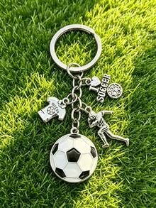 1 Or 2 Exquisite Football Keychains With Printed Patterns, World Cup Commemorative Football Keychains With Small Football Charms. These Are Essential Accessories For Football Fans, Suitable For Backpacks Or Cars, And Creative Football Keychains For Students And Fans. - Light Grey - View 1