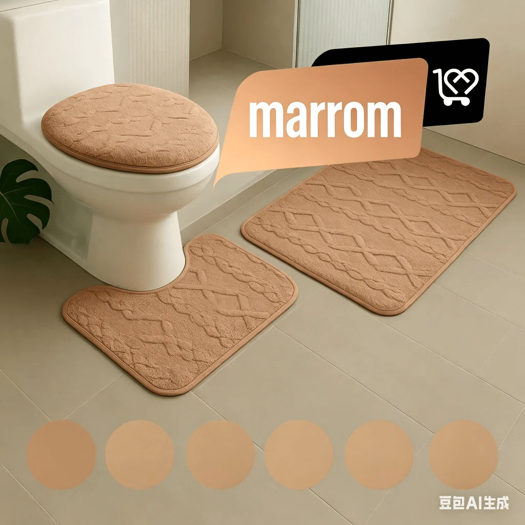 IDee Home 3-Piece Bathroom Mat Set, Soft, Non-Slip, With A Quality Print. - Caqui - Ver 1