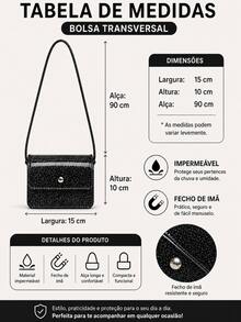 Bolsa Infantil Silicone Moda Blogueira Jelly Brilho Impermeável - Mini Bag Transversal Menina Luxo - Preto - Visão 2