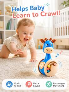 Giraffe Baby Rolling Rattle Toy With Teether -Press Music Button, Encourages Crawling, Educational Numbers - Multicolor - View 4