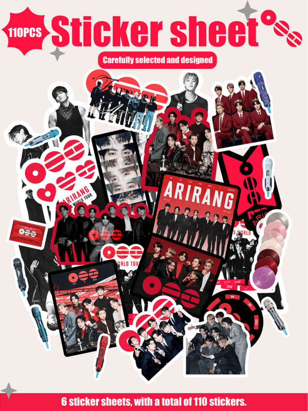 110张/套，OT7 Army，阿里郎组合贴纸，涂鸦计划本、水瓶、笔记本电脑贴纸，适用于行李箱、笔记本电脑、自行车、摩托车、文具、踏板车、家具、冰箱、手机、水瓶、头盔、汽车，送给朋友、家人、粉丝的绝佳礼物