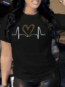 Heartbeats That Transform Into A Golden Heart Symbolizing The Energy Of Love And Passion That Drives Life With Positive Force And Confidence. Women's T-Shirt With A Modern Print, Ideal For Casual And Elegant Wear. - 黑色 - 查看 8