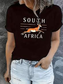 Gazelle Running Across The Savanna Symbolizing Freedom, Strength And Connection With African Nature. Women's Casual Short-Sleeved T-Shirt, Comfortable And Modern. - 黑色 - 查看 8
