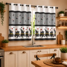 Oxford Printed Kitchen Curtain 2.00 X 1.40 - 黑與白 - 查看 1