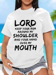 Frase inspiradora que expresa una petición de guía y autocontrol con toque espiritual y divertido ideal para transmitir serenidad y reflexión camiseta de mujer casual con mensaje positivo para uso diario - Blanco - Ver 8