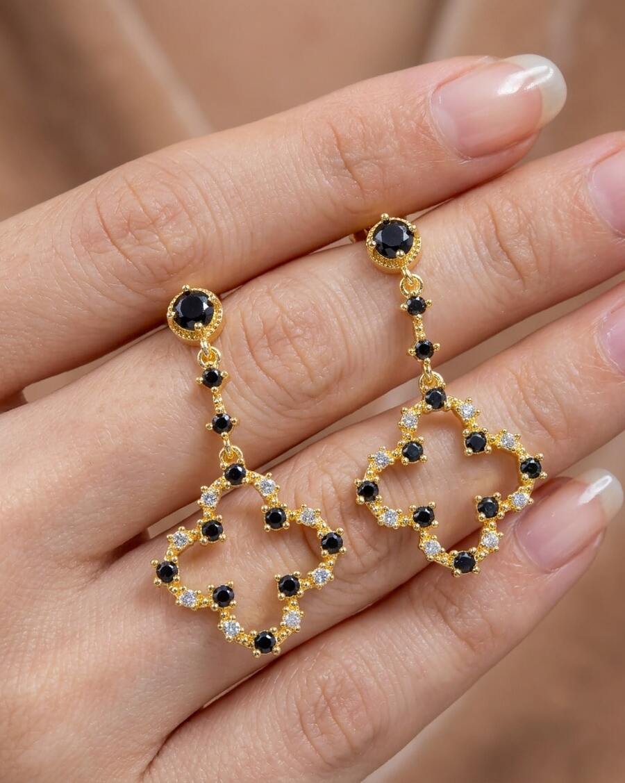 1 par de Aretes largos para mujer y circonita cúbica, Diferentes Diseños - 1 - Ver 1