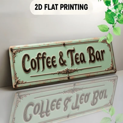 2D Flat Vintage Luxury Signage | Coffee Tea Bar Wall Decor, Cafe Plaque, Office - Pre-Drilled Holes For Easy Installation, Can Be Hung Or Placed On Desk - Perfect Gift For Christmas, Halloween And Housewarming (Suitable For 11 Holidays)