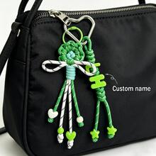 1pc Tassel Heart Bell Custom Bag Charm, Handmade Braided Rope Letter Bead Bag Pendant/Keychain/Phone Charm, Bow, Heart Keychain Christmas Gift. - Woven Ornaments - View 8