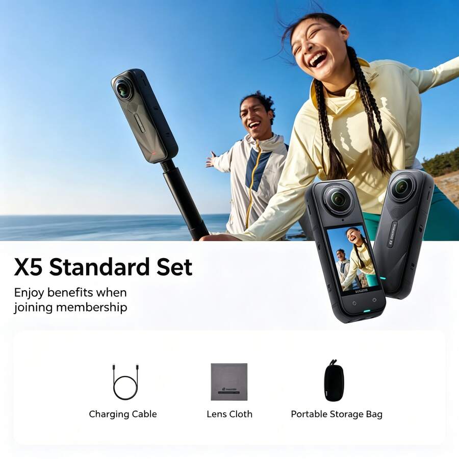 Insta360 X5 Panoramic Digital Action Camera, 8K High Definition, Image Stabilized, Waterproof, Handheld Pocket Camcorder, Standard Kit, Digital Camera