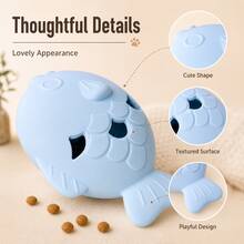 Light Blue Fish Shaped Silicone Pet Treat Dispenser Toy, Interactive Slow Feeder Leakage Food Toy For Cats & Small Dogs, Bite-Resistant Chew Toy For Teeth Cleaning, IQ Training & Boredom Relief,  Durable Pet Enrichment Toy For Indoor Pets - p - 查看 2
