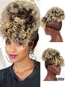 Peluca de fibra sintética, moño africano, rizos sueltos, coleta con flequillo con cordón, extensiones de cabello con clip, adecuado para uso diario y fiestas de mujeres, festivales, fiestas - Multicolor - Ver 13