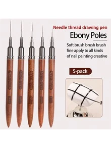 Bộ cọ vẽ móng nghệ thuật bằng gỗ đàn hương, 5 cọ siêu mỏng dùng để vẽ đường nét mảnh, thiết kế móng nghệ thuật, vẽ tranh, phác thảo, sơn gel UV, kích thước 4/8/12/20/25mm - Gỗ đỏ - Xem 1