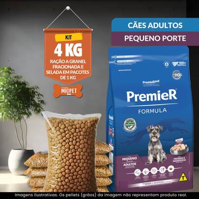 Premier Pet Kit 4 kg Ração Premier Formula Cães Adultos Raças Pequenas a Granel – Sabor Frango | 26% Proteína | Embalagem Selada por Quilo
