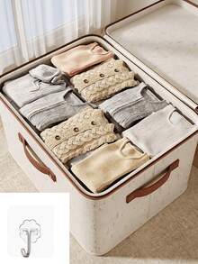 1pc Minimalist Solid Color Linen Blend Foldable Storage Box With Dustproof Cover, Breathable Thickened Stackable Closet Storage Basket With Handles, Space-Saving, Suitable For Bedroom, Dorm, Clothes, Underwear, Socks, Toys And Miscellaneous Items - Brown - View 11