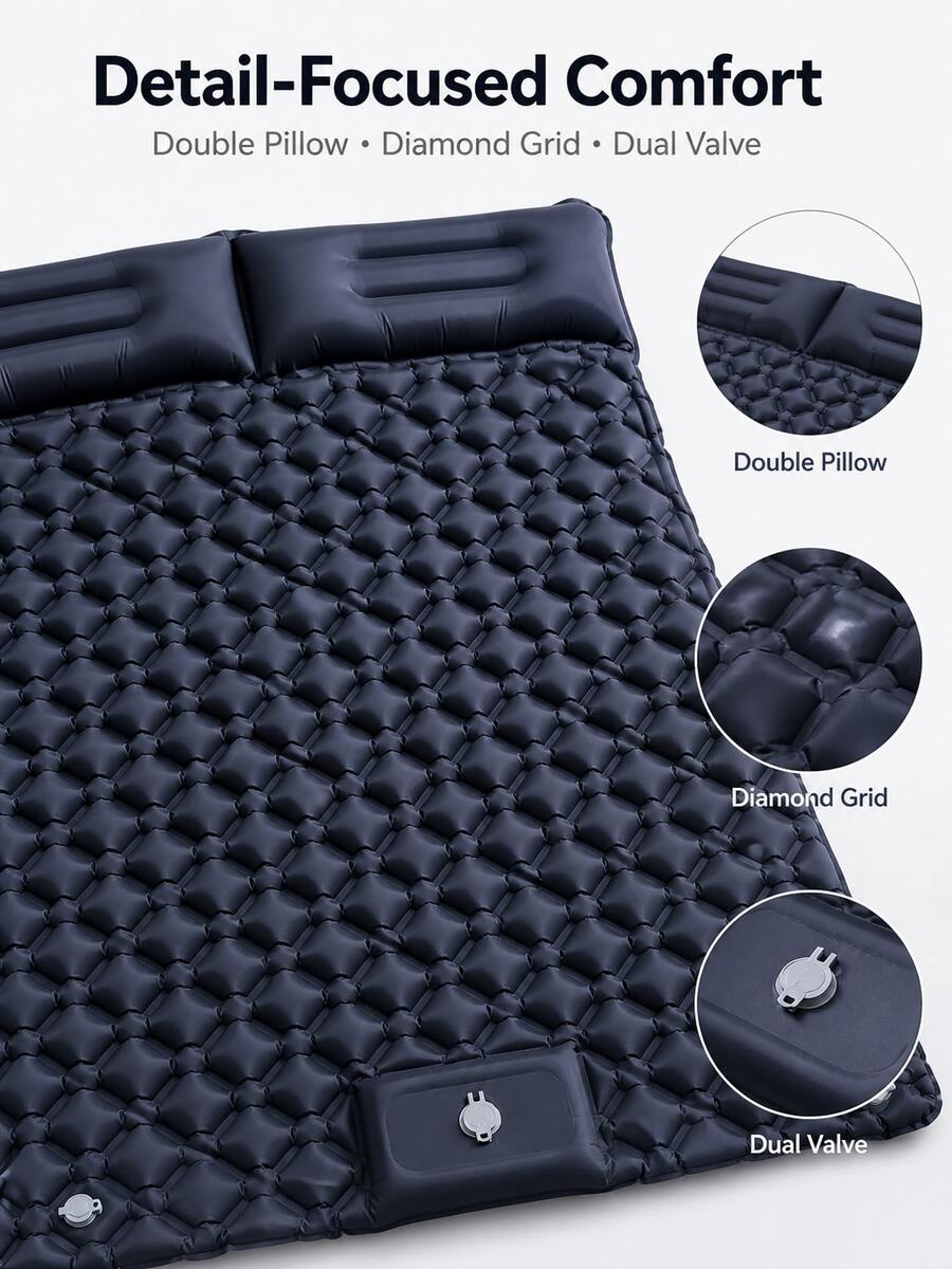 Outdoor Camping Inflatable Mattress Sleeping Pad With Pillow, Ultralight Air Mattress With Built-In Pump, Hiking Portable Folding Picnic Mat, Beach Mat, Nap Inflatable Pillow, Car Sleeping Inflatable Pillow, Christmas Sleepover Inflatable Pad