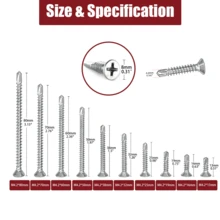 50pcs Zinc-Plated Carbon Steel Self Tapping Screws,#8/M4.2 Flat Head Cross Groove Metal Plate Fully Threaded, Right Hand Thread Direction Screws,For Metal Sheet, Wood, Gypsum Board Labor Day Gifts For Men - A - View 3