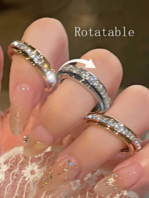 1pc Stainless Steel Rotatable Rhinestone Ring, Versatile Luxury Sparkling Finger Ring, Unique High-End Stress Relief Twist Ring, Non-Fading Hypoallergenic Plain Band Jewelry