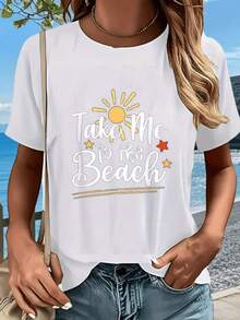 Radiant Sun Alongside Stars And Lettering That Inspires Seaside Trips, Creating A Feeling Of Freedom And Summer, Ideal For Sunny Days. Women's Casual, Modern, Comfortable T-Shirt For Beach Walks. - 白色 - 查看 8