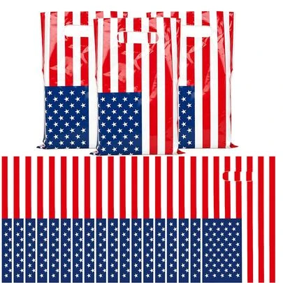 10/20/30个独立日糖果袋，7月4日派对礼品袋，带提手，美国国旗装饰糖果袋，适合独立日生日派对礼品包装，可装糖果、饼干、玩具等。