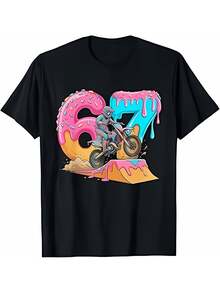 Camiseta Unisex de Manga Corta Estampada para Verano 2025, Diseño Divertido de Motocicleta Todoterreno Número 67 (1).jpg, 220g - Negro - Ver 6