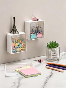 4pcs Wall-Mounted Storage Boxes - Cosmetic Organizer, Jewelry Box, Plastic Storage Rack, For Organizing And Storing Floss, Hair Ties, Hair Clips, Powder Puffs And Other Items. Suitable For Home, Dorm, Commercial Spaces, Bathroom, Room Decor, Also As Christmas Or Holiday Gifts. - Multicolor - View 5