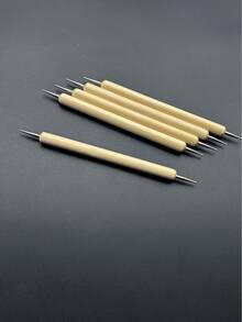 5pcs Dual-Tip Marking Pens Set, Wooden Handle Transfer Pens Suitable For Embroidery, Sewing And Fabric Marking, Handmade Gifts And Seasonal Embroidery Project Tools - Iron Pen - View 3