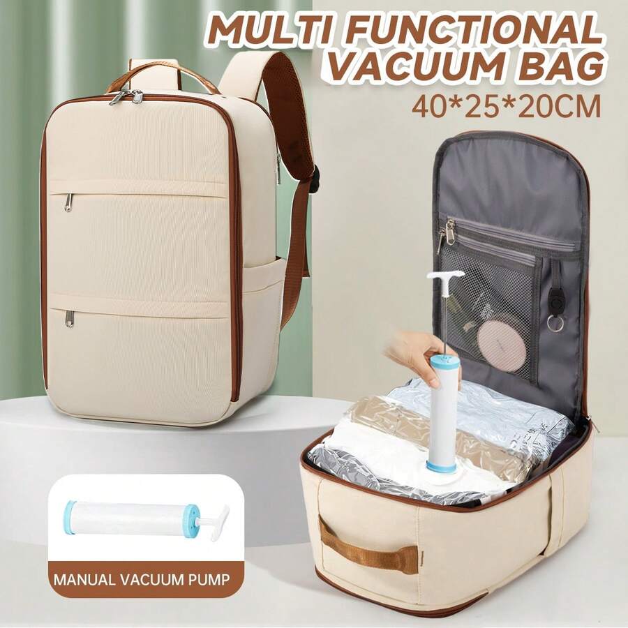Mochila de cabina Wizz Air Ryanair 40x20x30cm - Compartimento para portátil de 14", incluye bolsas de compresión al vacío y juego de bomba manual, compartimento para zapatos, adecuado para viajes cortos, equipaje de mano, equipo de viaje compacto