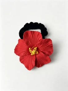 1个芙蓉花波西米亚风发圈，热带海滩风情，适合丸子头、马尾辫，弹性发圈，夏季节日发饰，旅行，生日礼物 - 彩色 - 查看 6