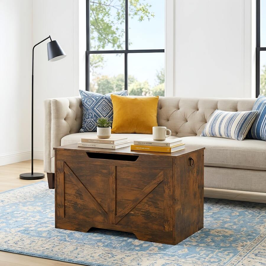 39.4/29.5 Inches Storgae Bench, Storage Bench Supports 300 Lb, Suitable For Entryway And Bedrooms, Brown - 棕色 - 查看 1