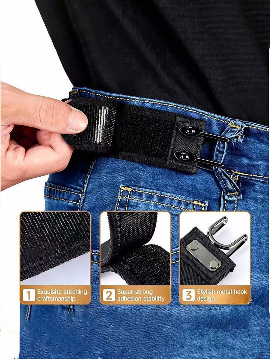 4pcs Buckle-Free Elastic Belt, Suitable For Tactical Gear And Daily Carry, Adjustable Invisible Buckle-Free Belt System, Belt Loop Accessories - Stainless Steel Buckle - View 1