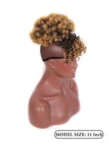 Peluca de fibra sintética, moño africano, rizos sueltos, coleta con flequillo con cordón, extensiones de cabello con clip, adecuado para uso diario y fiestas de mujeres, festivales, fiestas - Multicolor - Ver 4