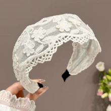 Lace Mesh Wide-Brimmed Headband, Elegant Hairband For Bun Hairstyle - Multicolor - View 4
