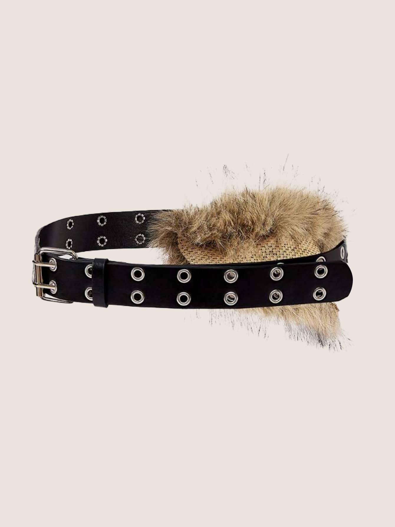 1pc Punk Y2K Baddie Faux Fur Black High Quality PU Leather Fashion Belt, Suitable For Pairing With Cropped Leather Jackets, Denim Jackets, Slip Dresses, Ideal For Daily Outings, Niche Gatherings, Photography, Music Festivals, Christmas And Family Celebrations - Plush Black - View 1