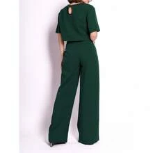 Women's Blouse And Wide-Leg Pants Set - Dark Green - View 3