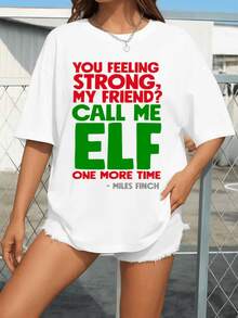 Frase humorística con letras grandes rojas y verdes que transmite energía festiva y un toque de humor navideño camiseta de mujer cómoda casual ideal para uso diario o regalo divertido - Blanco - Ver 8