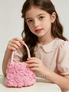 Girls' Floral Handbag, Spring/Autumn New Fashion Bag, Little Girl Stylish Mini Bag, Princess Purse, Children's Coin Purse, Cute Tote Bag, Holiday/Birthday Gift, Candy/Lipstick Bag, Personalized Small Bag, Snack Bag, Accessory Pouch, Cool Bag, Runway Bag, Pink/Black/White - one-size - View 12