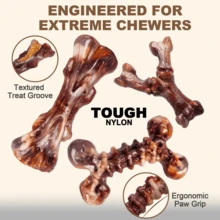 Indestructible Dog Toys For Aggressive Chewers: 3-Pack Bacon Flavored Hard Nylon Dog Chew Toys For Medium & Large Dogs(25-90lbs), Tough Super Chewer Dog Bones Toys To Keep Them Busy, Brown - 6片裝棕色培根 - 查看 4