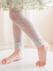 4双装女童蕾丝花朵提花连裤袜，夏季镂空网眼透气款式，可爱公主风百搭打底裤 - 彩色 - 查看 5