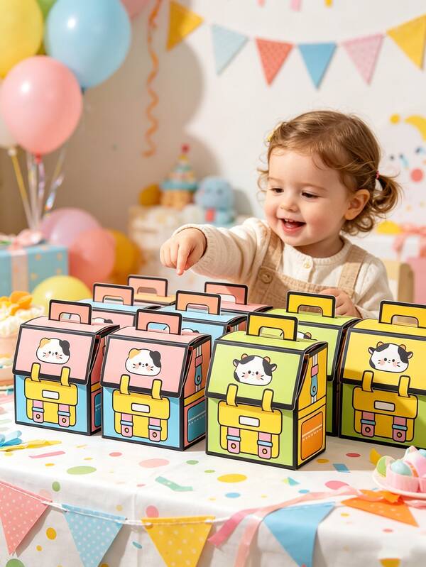 5 piezas Cajas de regalo con diseño lindo de gato/vaca, cajas con asa de dibujos animados, recuerdos, cajas de regalo desechables, cajas de regalo de dibujos animados, adecuadas para baby shower, decoración de baby shower, suministros para fiestas, cajas de dulces para fiestas de cumpleaños, decoraciones de fiestas, las mejores cajas de regalo para fiestas para amigos