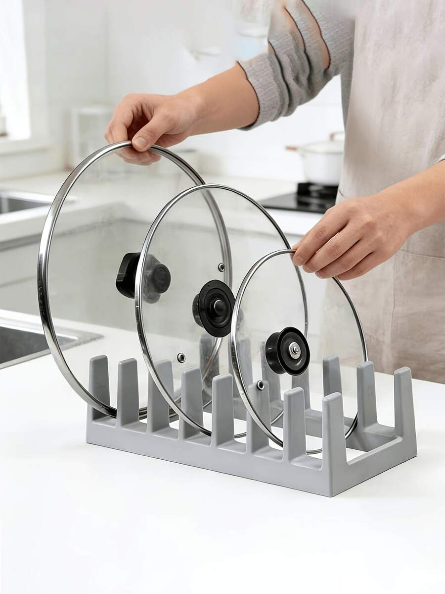 1pc Multi-Functional Storage Rack: Pot Lid Holder, Dish Rack, Soup Ladle Holder, Cutting Board Rack, Book Storage Rack. Convenient For Storing And Draining Pot Lids And Soup Ladles. Suitable For Modern Kitchens, Study Rooms, Kitchen Organization