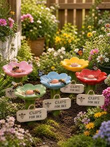 1/5pcs Multicolor Flower Shaped Bee Feeder, Outdoor Hanging Watering Station, Beekeeping Feeding Tray, Garden Decor, Reusable Bee, Butterfly & Hummingbird Waterer, Decorative Ornament, Garden Decor, Gardening Landscape, Gardening, Gardening Ornament - Multiple Styles - View 2