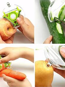 Descascador 3 em 1 Legumes Frutas Cortador 3 Lâminas 360º Inox Multifuncional Fatiador Corte Preciso Cozinha Prático Resistente Uso Diário - Descascador 3 em 1 - Visão 4