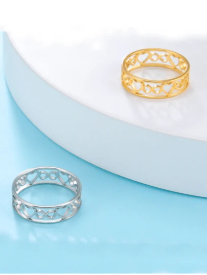 LIKGREAT 1pc Stainless Steel Hollow Heart & Floral Pattern Ring, Fashion Jewelry Gift For Valentine's Day, Mother's Day