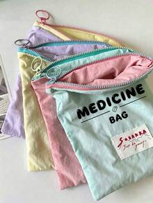 「Medicine」圖案印花便攜藥袋 藥丸收納盒 急救包 化妝包 零錢包，適用日常使用/戶外/旅行，便攜收納，化妝品、手機及其他小物品收納，旅行必備，聖誕禮物，個性化禮物袋，小禮物交換，房間裝飾 - 彩色 - 查看 4