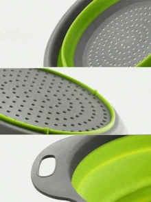 1/2pcs Foldable Silicone Colander Set, Space-Saving Strainer With Handle, Collapsible Fruit/Vegetable/Pasta Basket Strainer, Green Kitchen Tool Easy To Store, Kitchen Strainer Set With Fine Mesh, Essential Kitchen Tool And Accessory, Ideal Christmas Kitchen Gift For Home Chefs, Space-Saving For Kitchen Organization - One Size Fits All - View 4