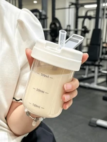 1個 (550ml) 透明吸管水瓶，刻度塑料杯適用於果汁，可重複使用便攜吸管杯，防漏旅行水瓶，咖啡療癒圖案馬克杯，運動健身飲水瓶，日常補水，成人禮物 - 彩色 - 查看 6