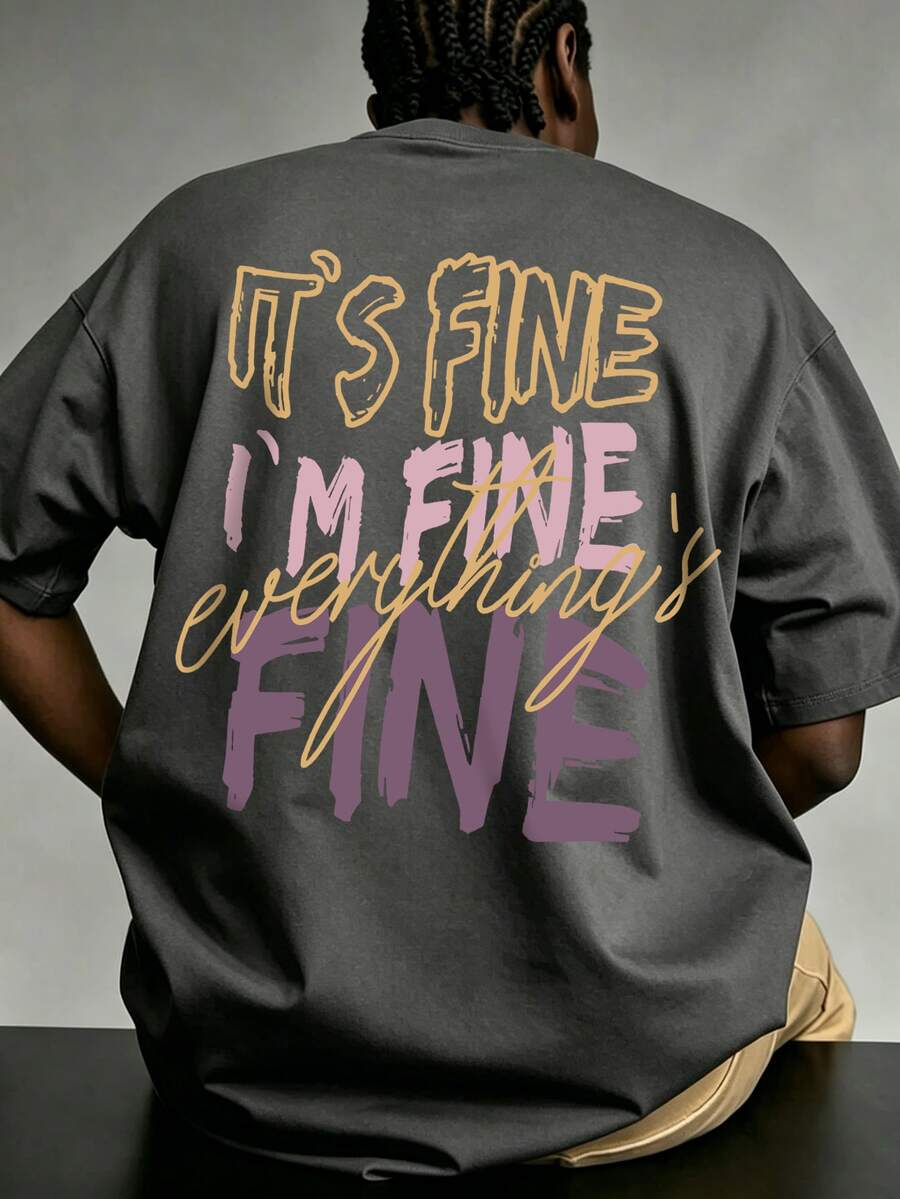DOPE | Men's Street Fashion Letter Print Round Neck Short Sleeve T-Shirt | Exquisite Design | Summer Essential | Easy To Match - Dark Grey - View 1