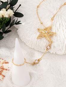 1 chiếc vòng tay midi đính hạt hình sao biển và ngọc trai tối giản thời trang, phụ kiện hàng ngày cho nữ. Kích thước là tiêu chí chính, số lượng hạt chính xác có thể thay đổi. - vàng 2 - Xem 4