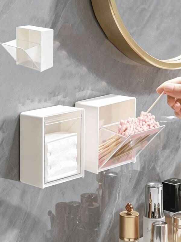 4pcs Wall-Mounted Storage Boxes - Cosmetic Organizer, Jewelry Box, Plastic Storage Rack, For Organizing And Storing Floss, Hair Ties, Hair Clips, Powder Puffs And Other Items. Suitable For Home, Dorm, Commercial Spaces, Bathroom, Room Decor, Also As Christmas Or Holiday Gifts.